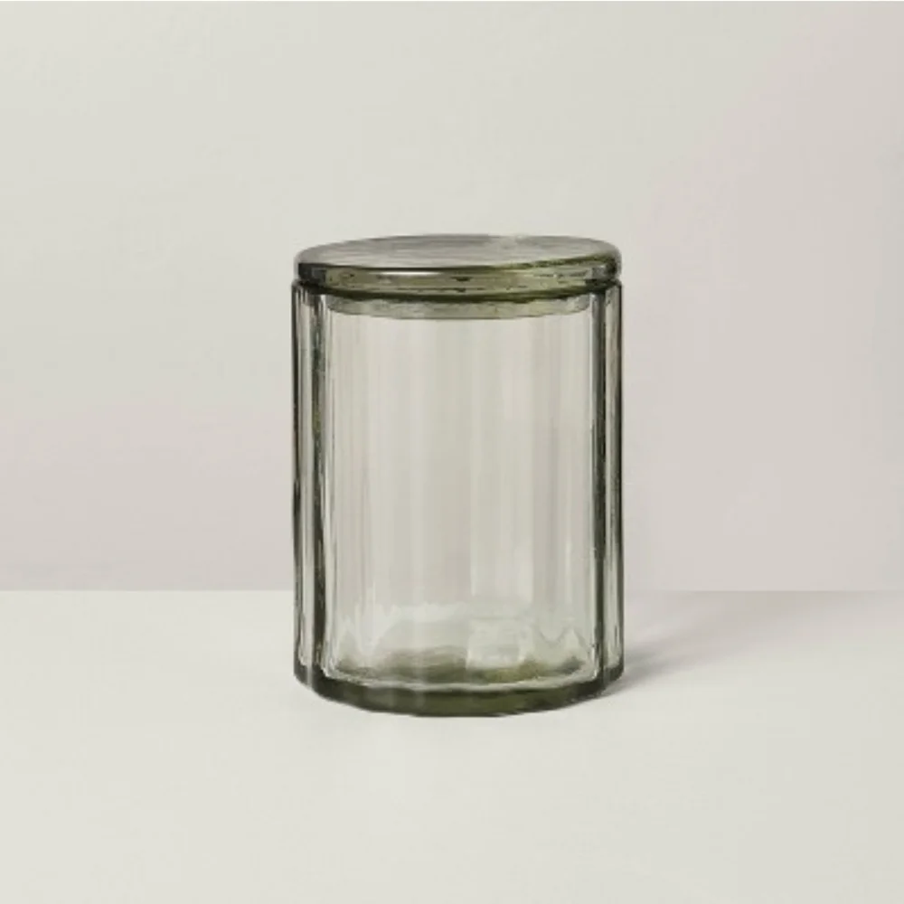 Hearth & Hand With Magnolia Large Fluted Glass Bathroom Canister Light Green
